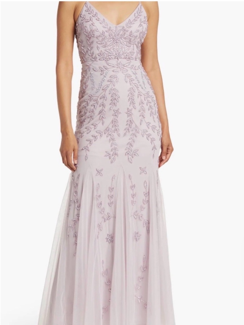 MARINA Lavender Beaded V-Neck Spaghetti-Strap Prom Dress
